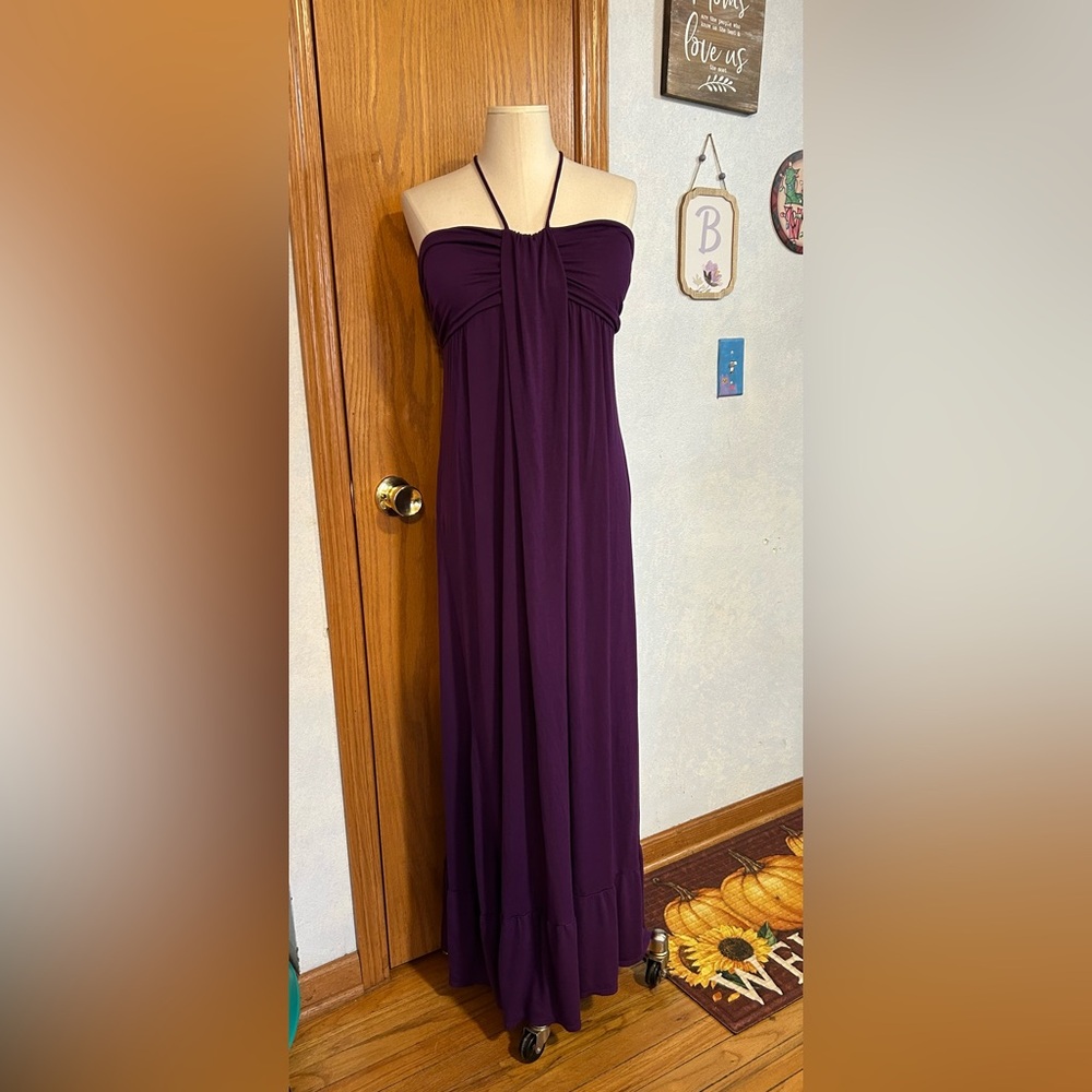 Allen B. By Allen Schwartz Deep Plum Halter Maxi Dress